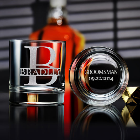 Personalized Best Man Bottom Engraved Rock Whiskey Glass