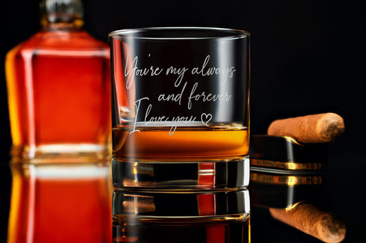 Hidden Handwriting Message Whiskey Glass Customized - Personalized Handwritten Gift for Men, 11 oz. Heavy Base Rock Glass, Made in the USA