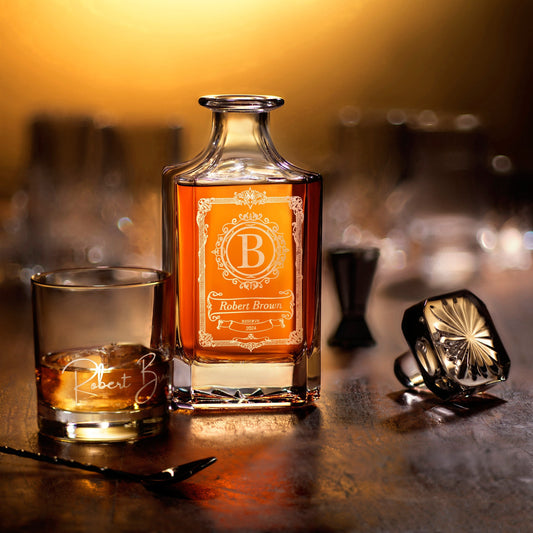 Best Valentine's Day Present for Husband or Boyfriend - Custom Whiskey Decanter Set with Free Gift Box