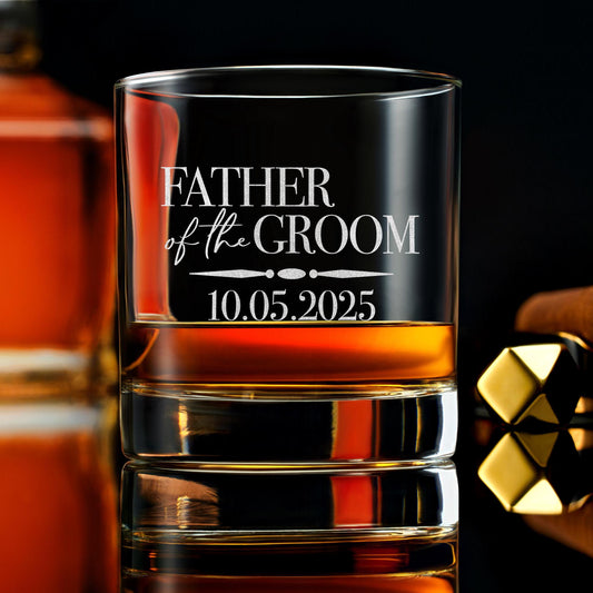 Father of the Groom Whiskey Rock Glass - Personalized Gift for Weddings, Gift for Dad, Unique Present with Free Gift Box for Dad