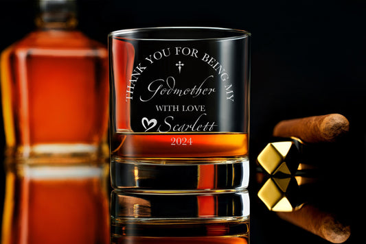 Personalized Godmother Whiskey Glass, Thoughtful Baptism Gift Idea, Unique Godparent Present with Free Gift Box