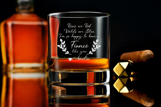 Engraved Whiskey Glass for Fiancé – Personalized Rock Glass Gift for Him – Thoughtful Present for Men in Love – Free Gift Box Include