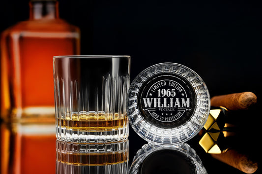 Custom Crystal Whiskey Glass for 60th Birthday – Unique Vintage Gift for Him, Dad, Husband – Free Gift Box Included