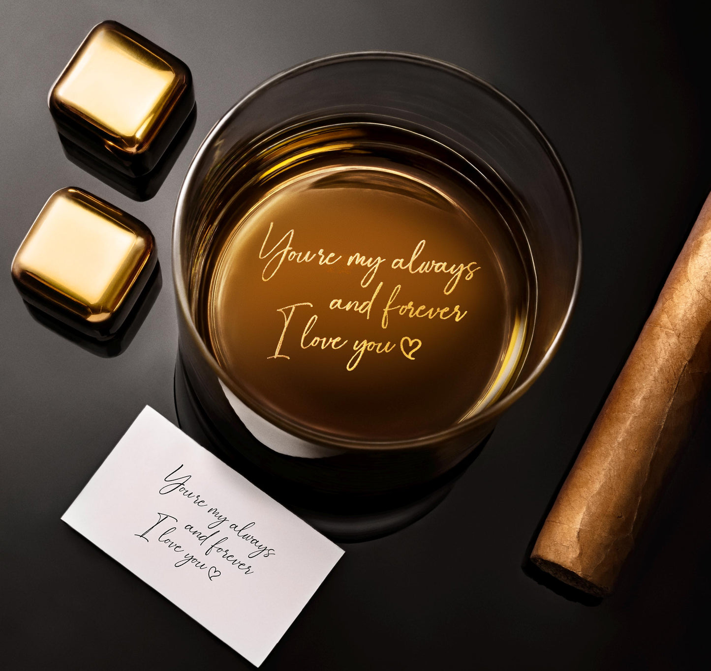 Secret Message Christmas Whiskey Glass – Engrave Your Handwriting on Crystal Rock Glass Bottom, Personalized Gift for Him