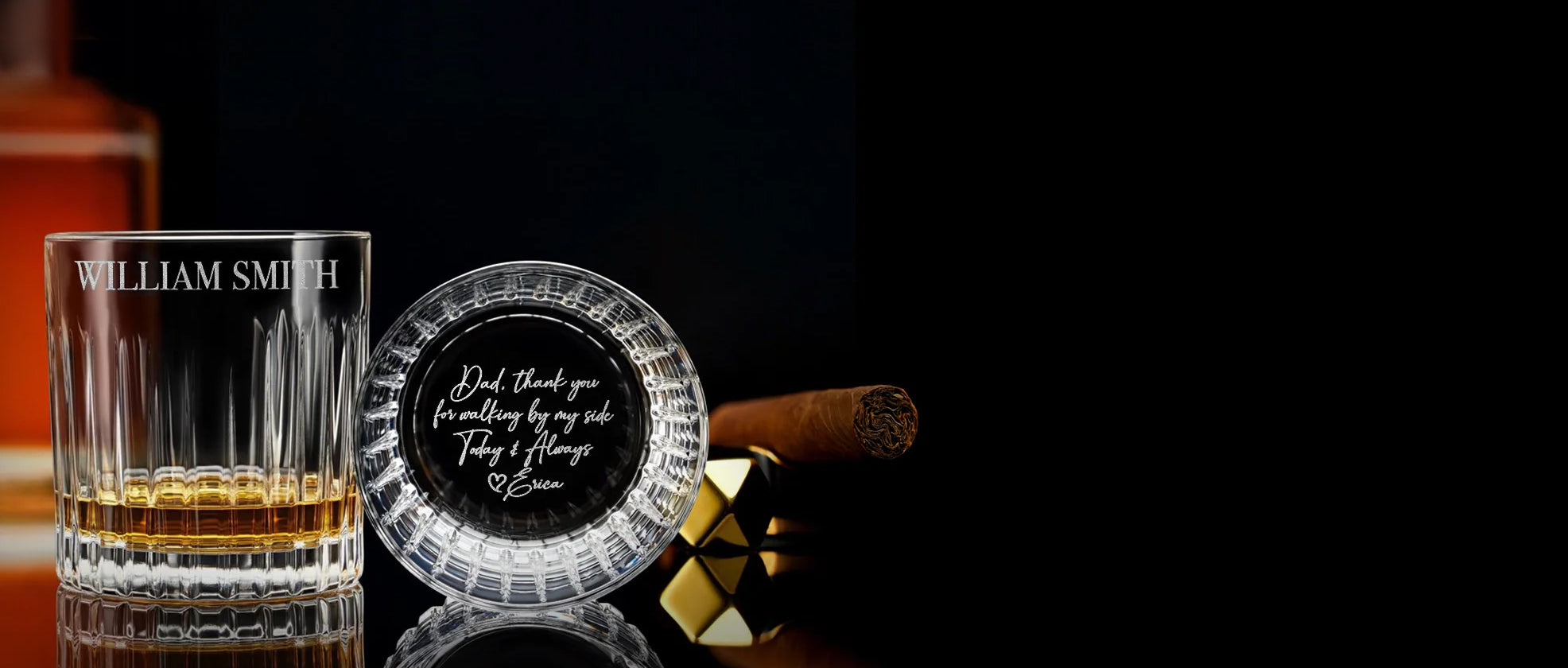 Crystal whiskey glass with gold or silver engraving – exclusive offer from HM Gift Collection