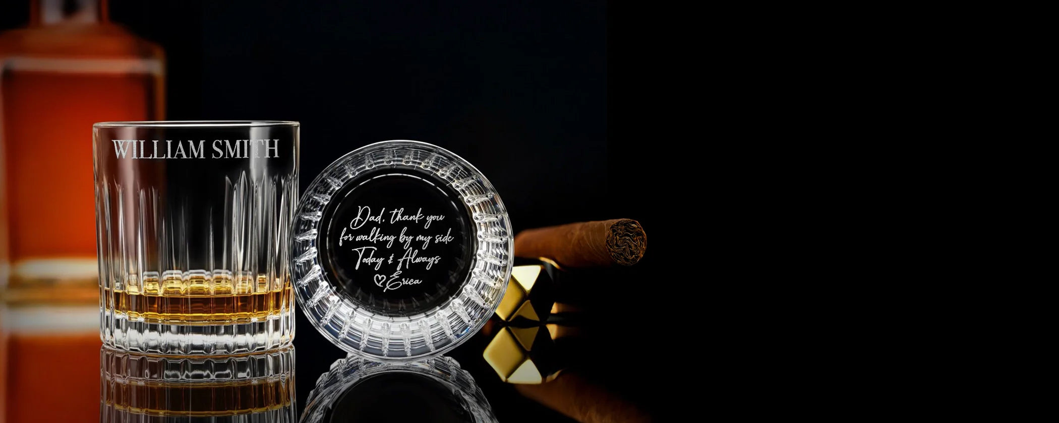 Crystal whiskey glass with gold or silver engraving – exclusive offer from HM Gift Collection