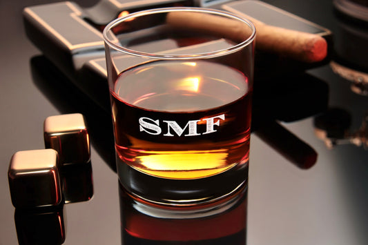 Custom Whiskey Glass with premium quality side and bottom engraving for any special occasion. Comes with free Gift Box.