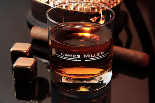 Custom Whiskey Glass with premium quality side and bottom engraving for any special occasion. Comes with free Gift Box.