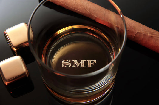 Custom Whiskey Glass with premium quality side and bottom engraving for any special occasion. Comes with free Gift Box.