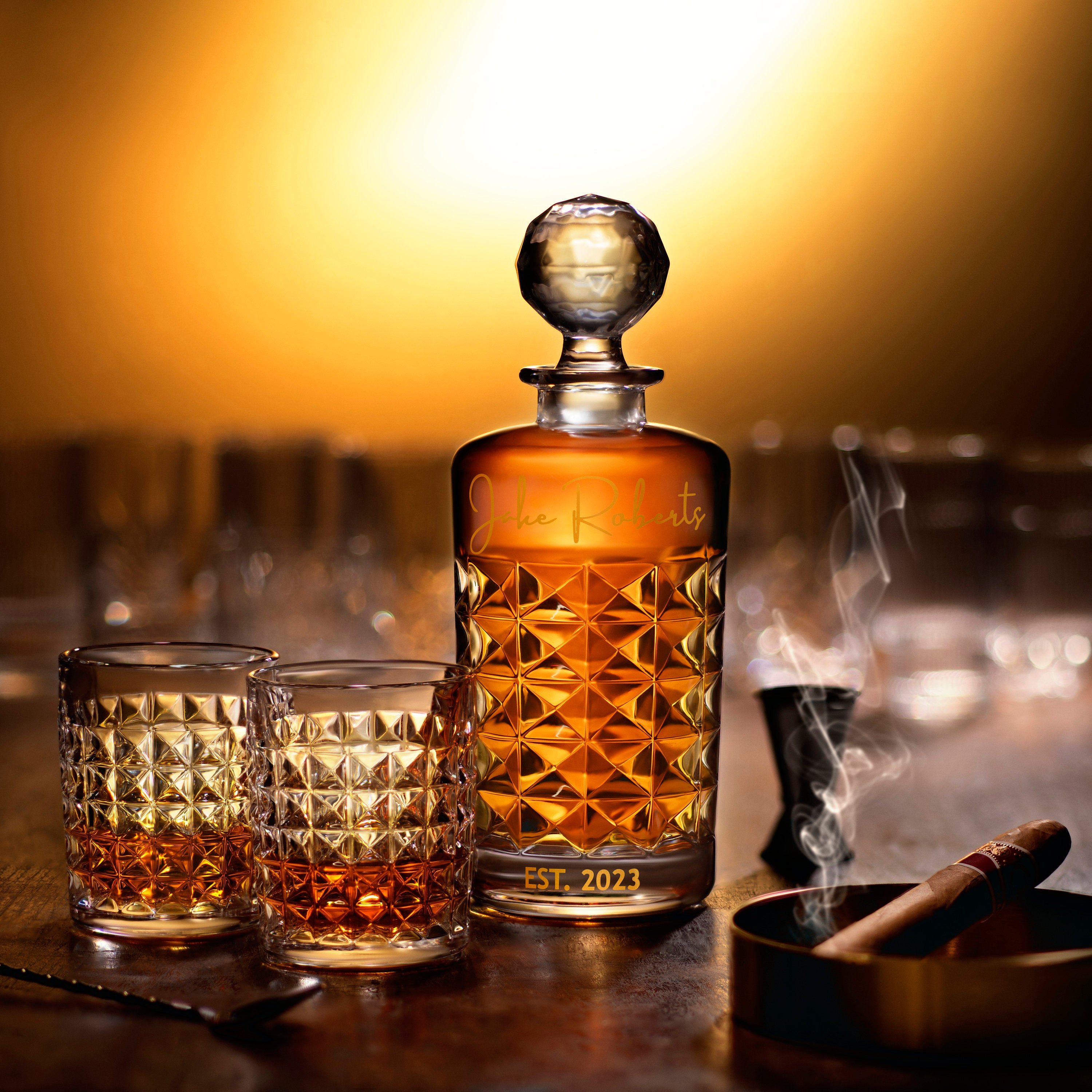 Custom Whiskey Decanter Set with Premium Engraving Quality, Great Christmas Gift - Comes with Free Gift Boxes