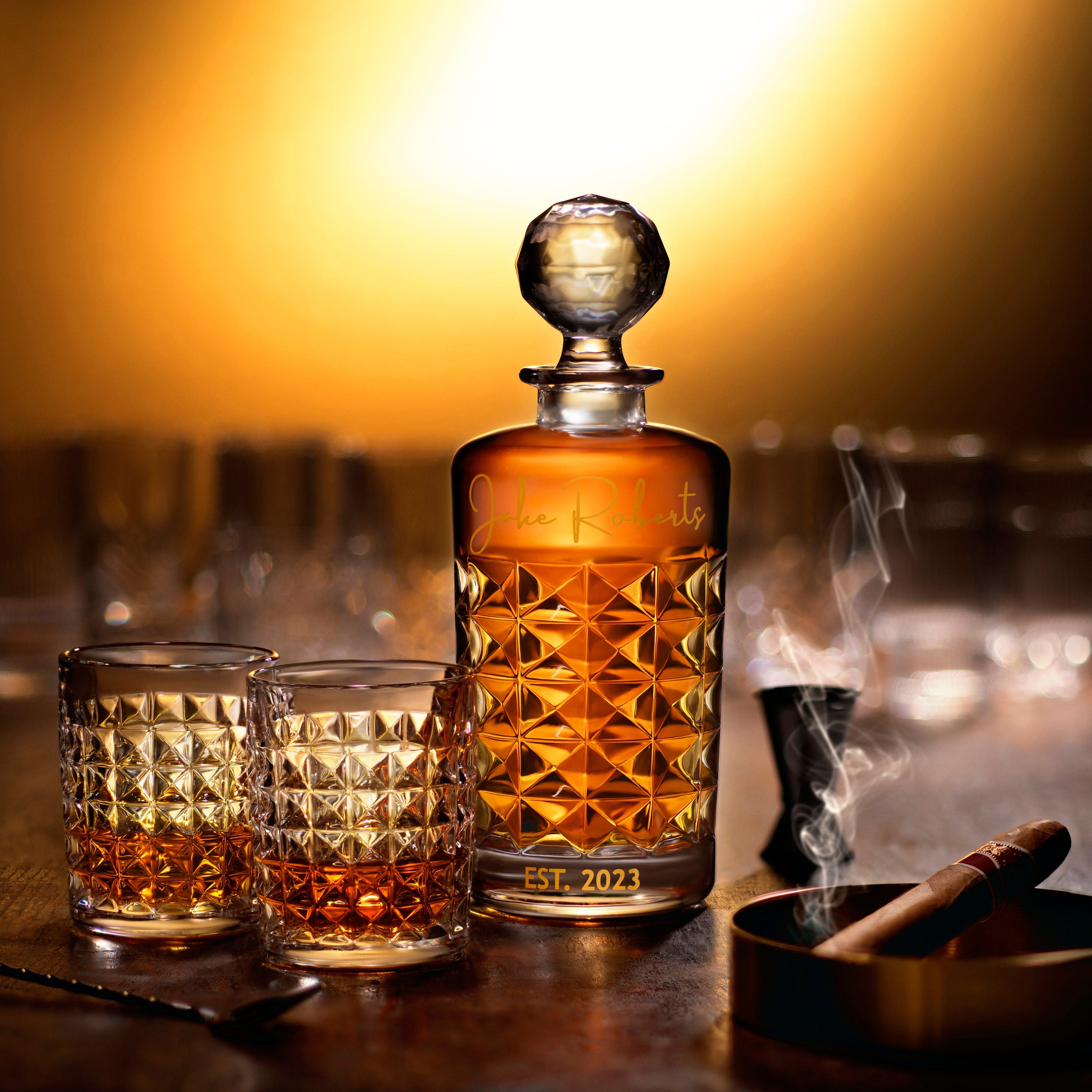 Personalized Whiskey Decanter Set with Premium Engraving Quality, Christmas Gift, Groomsmen Gifts - Comes with Free Gift Boxes