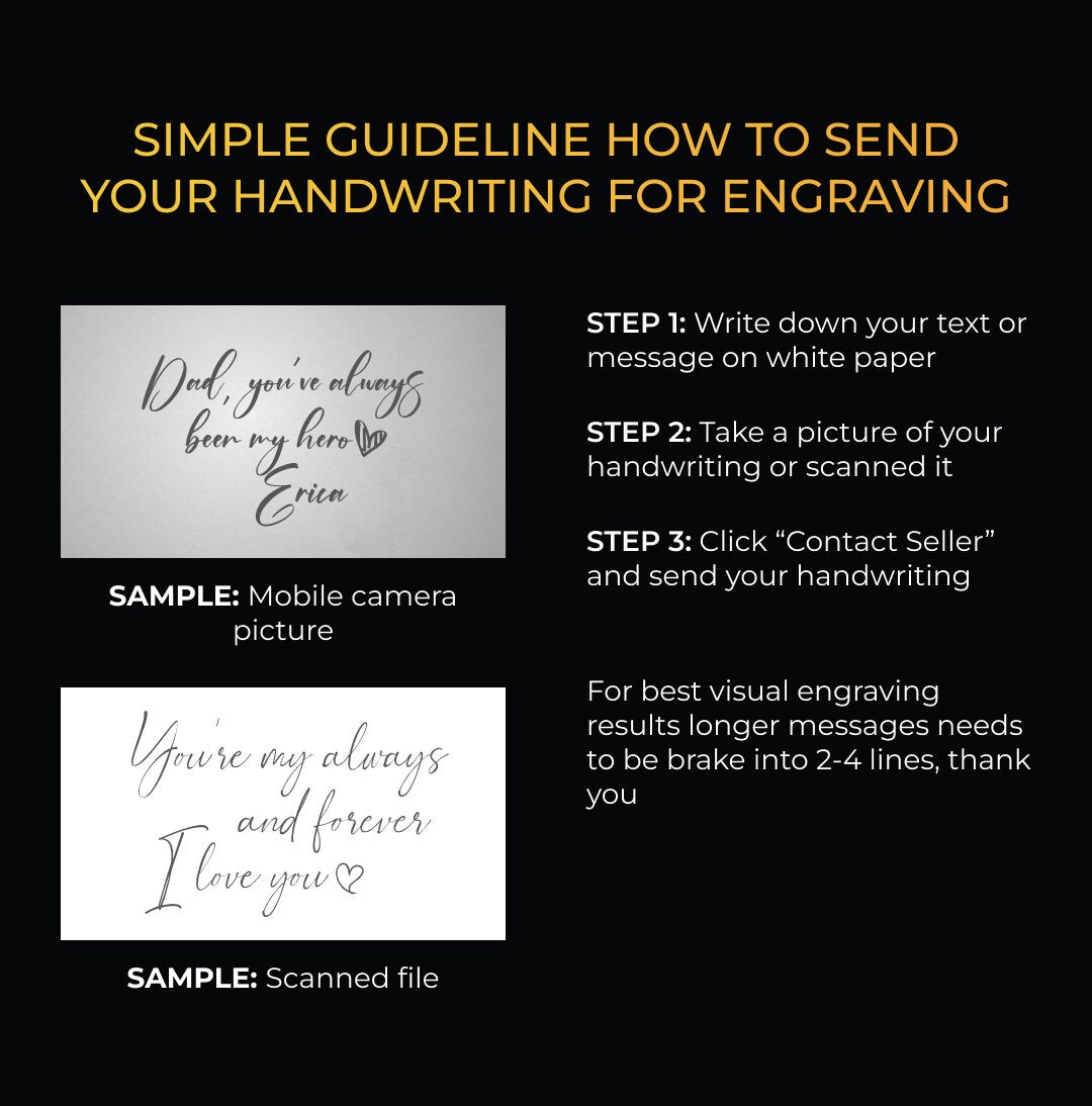 Personalized Handwriting Whiskey Rock Glass with premium bottom and side engraving quality. Comes with free Gift Box.