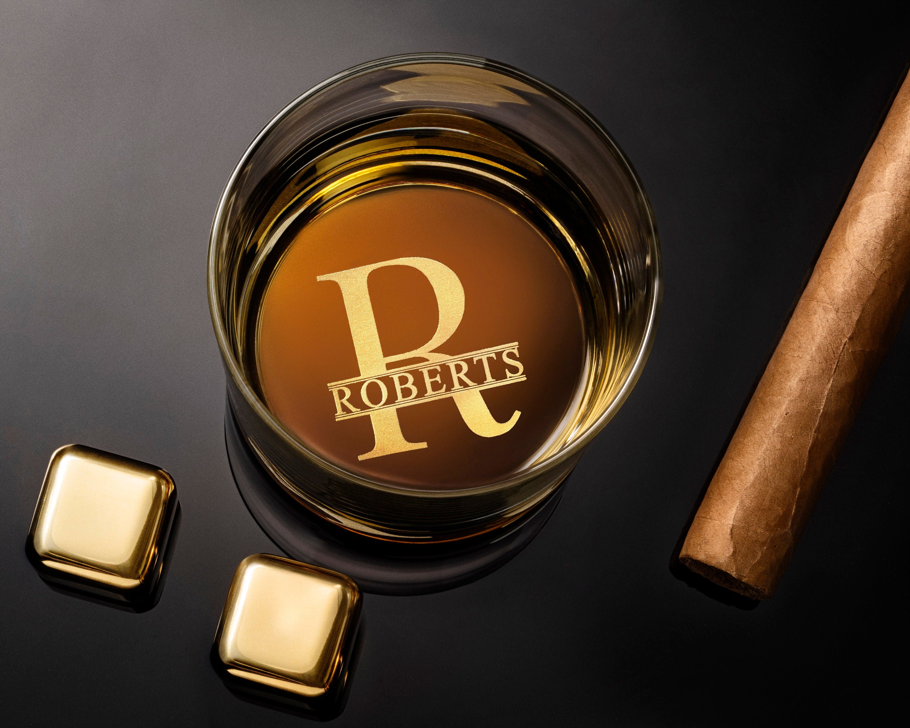 Custom Whiskey Glass Groomsman Gift with Side & Bottom Engraving, Personalized Barware for Groomsmen, Free Gift Box Included