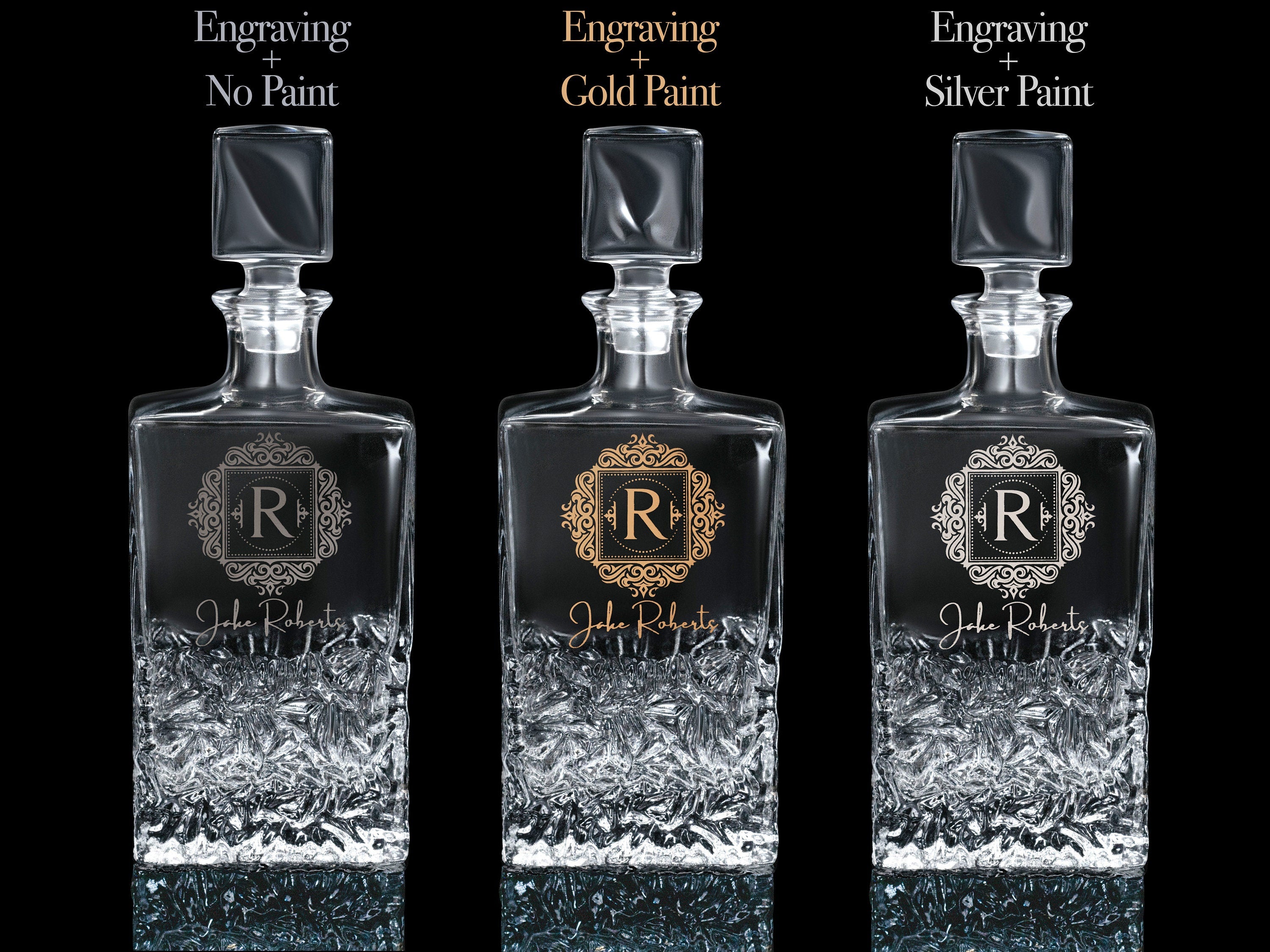 Personalized Whiskey Decanter Set with Premium Engraving Quality, Great Christmas Gift, Groomsmen Gifts, Dad Gifts, with Free Gift Boxes.