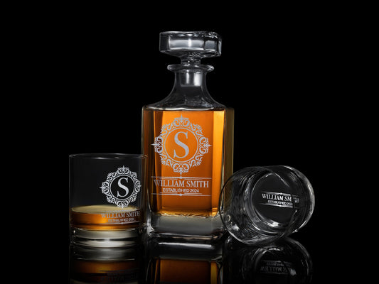 Personalized Whiskey Decanter Set with Premium Engraving Quality, Christmas Gift, Groomsmen Gifts - Comes with Free Gift Boxes