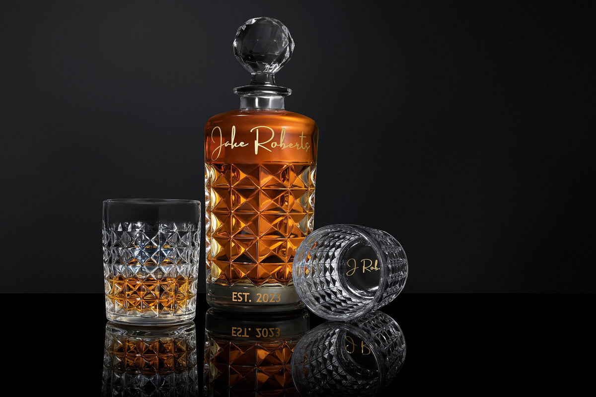 Custom Whiskey Decanter Set with Premium Engraving Quality, Great Christmas Gift - Comes with Free Gift Boxes
