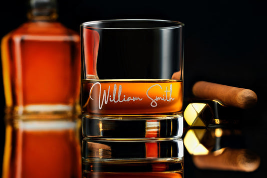 Father's Day Gift Custom Whiskey Glass with side and bottom engraving, Best Present for Him, for husband, for Dad, Free Gift Box