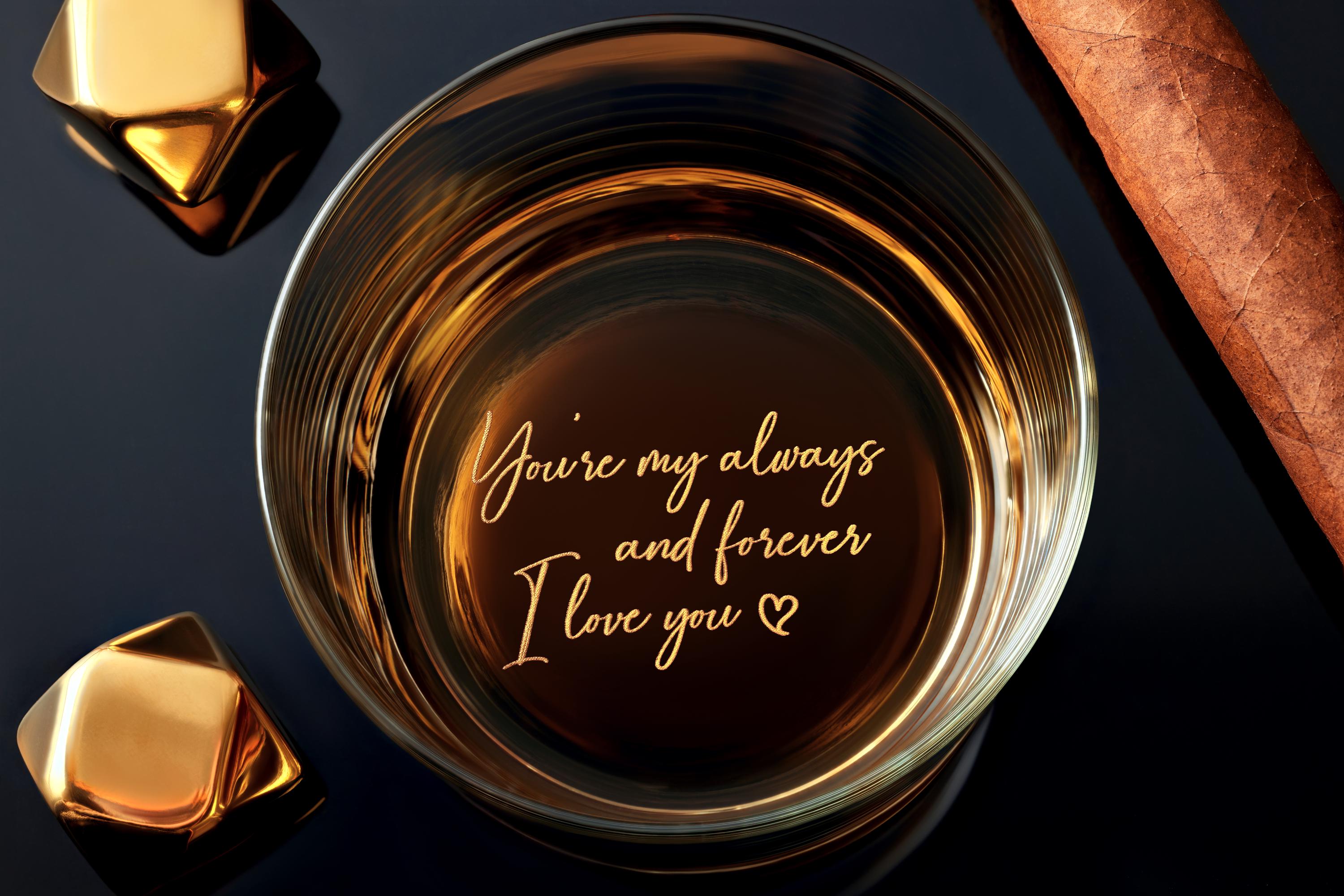 Personalized Secret Message Crystal Whiskey Glass - Custom Handwritten Engraving, 11 oz. Made in USA
