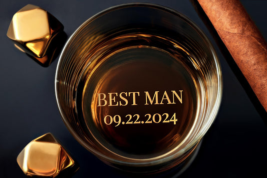 Personalized Best Man Bottom Engraved Rock Whiskey Glass