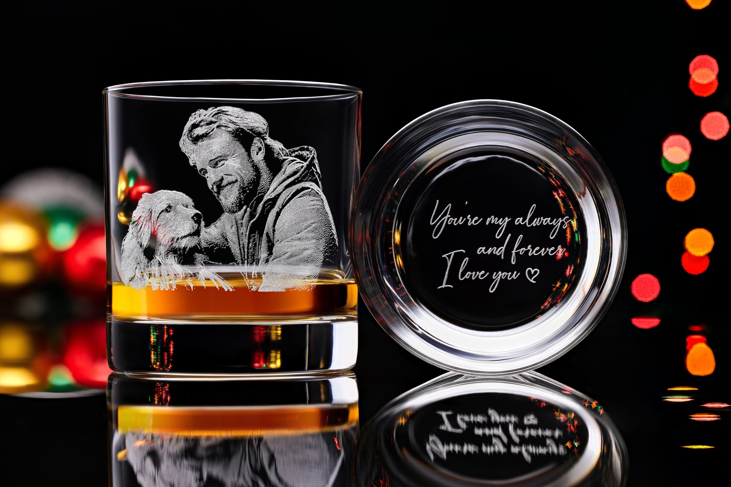 Custom Whiskey Glass With Dog Photo & Name Engraved - Unique Christmas Gift for Dog Owners, Includes Free Gift Box