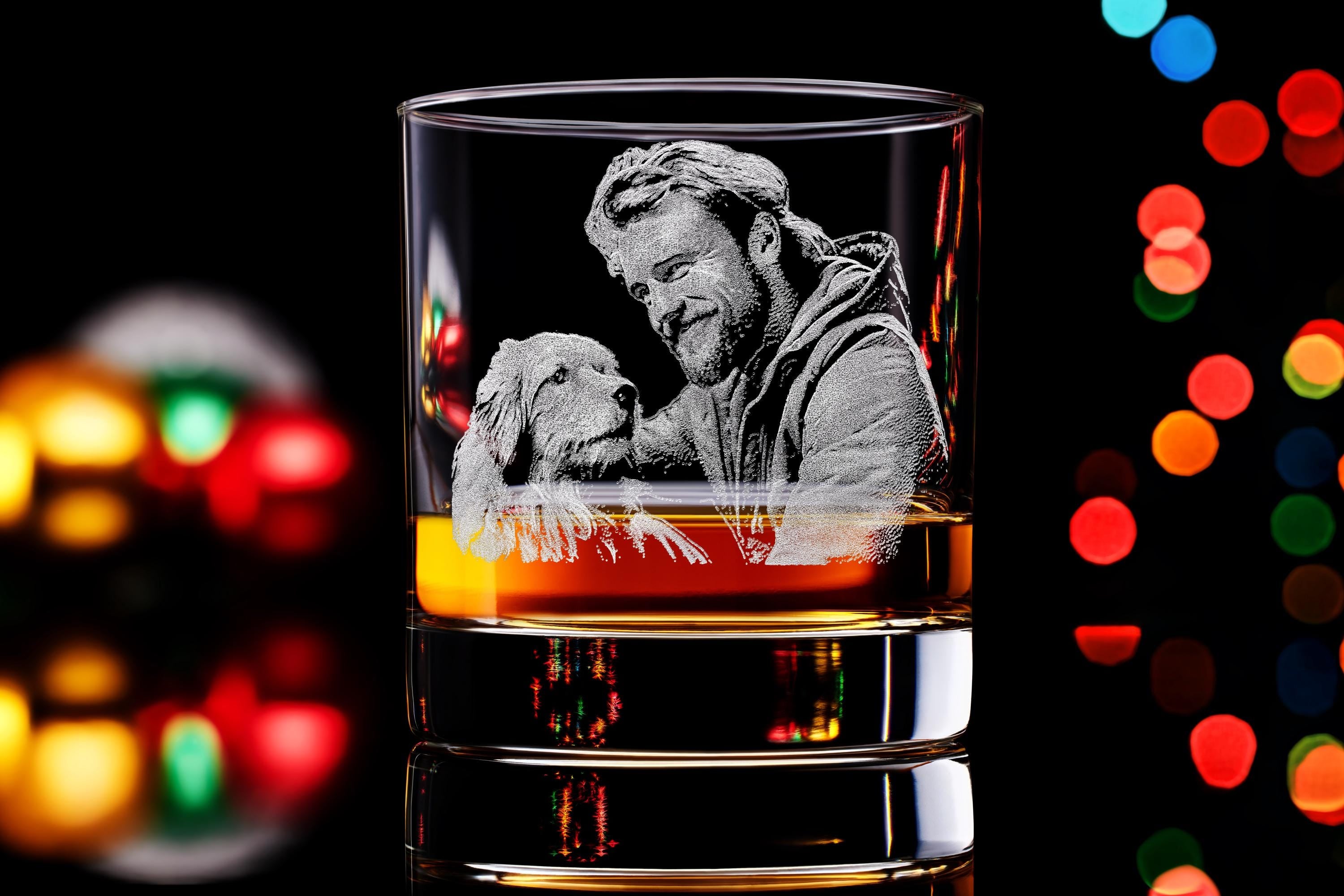Custom Photo Engraved Whiskey Glass, Unique Holiday Gift for Dad or Husband, Perfect for Special Occasions with Free Gift Box