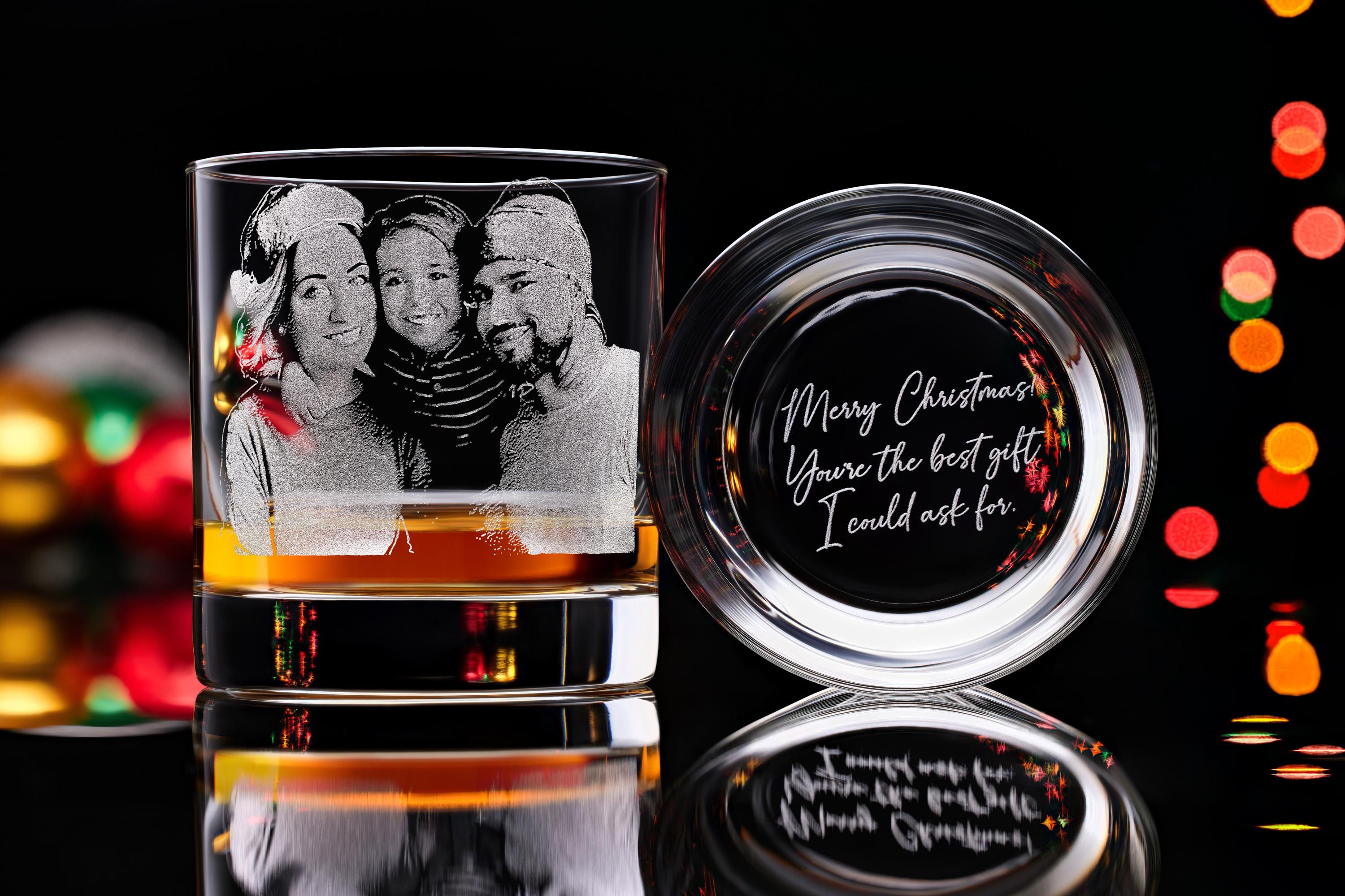 Custom Photo Engraved Whiskey Glass, Unique Holiday Gift for Dad or Husband, Perfect for Special Occasions with Free Gift Box