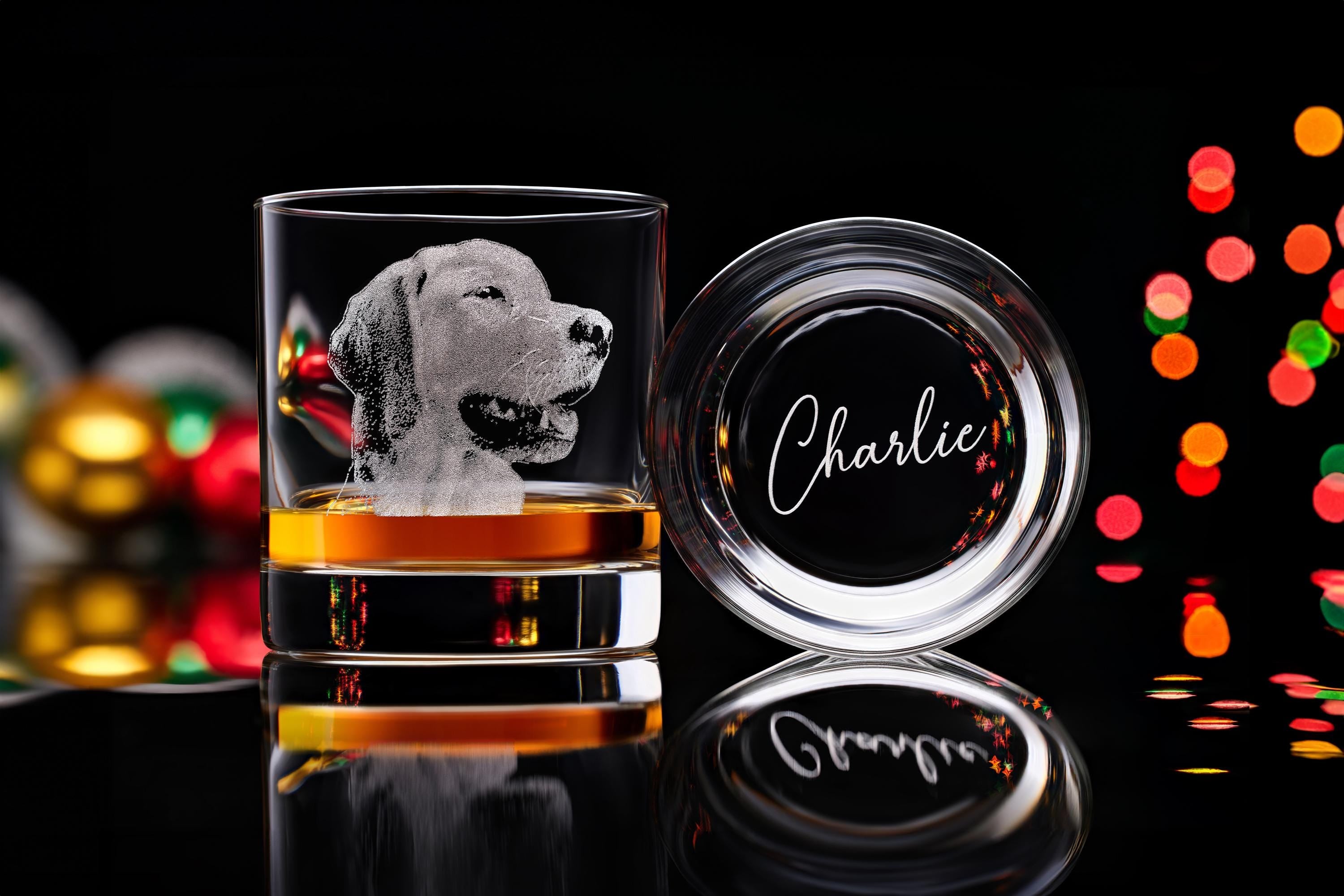 Custom Whiskey Glass With Dog Photo & Name Engraved - Unique Christmas Gift for Dog Owners, Includes Free Gift Box