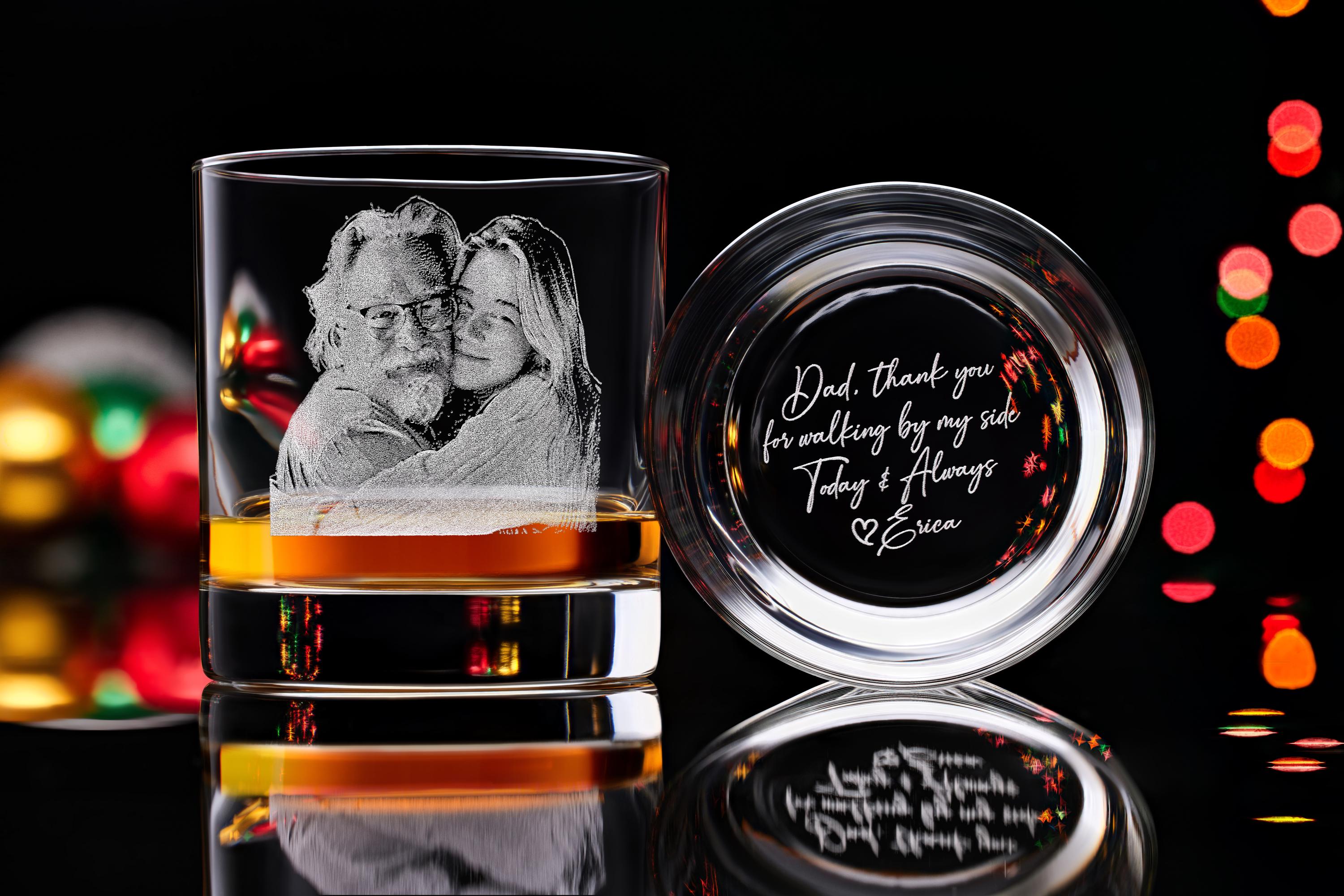 Personalized Rock Glass Christmas Gift for Dad - Engraved Your Photo & Handwriting, comes with Free Gift Box