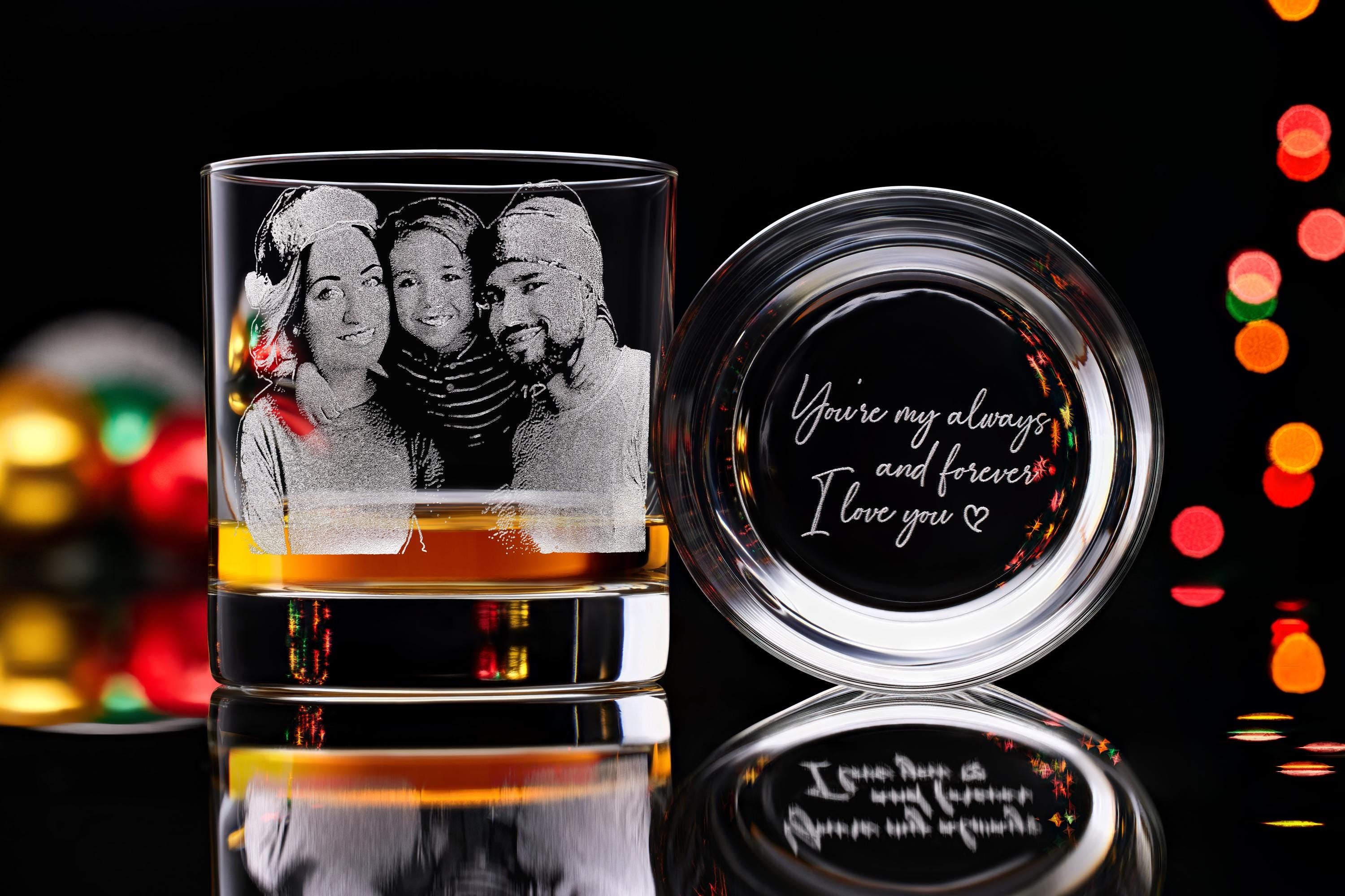 Personalized Rock Glass Christmas Gift for Dad - Engraved Your Photo & Handwriting, comes with Free Gift Box
