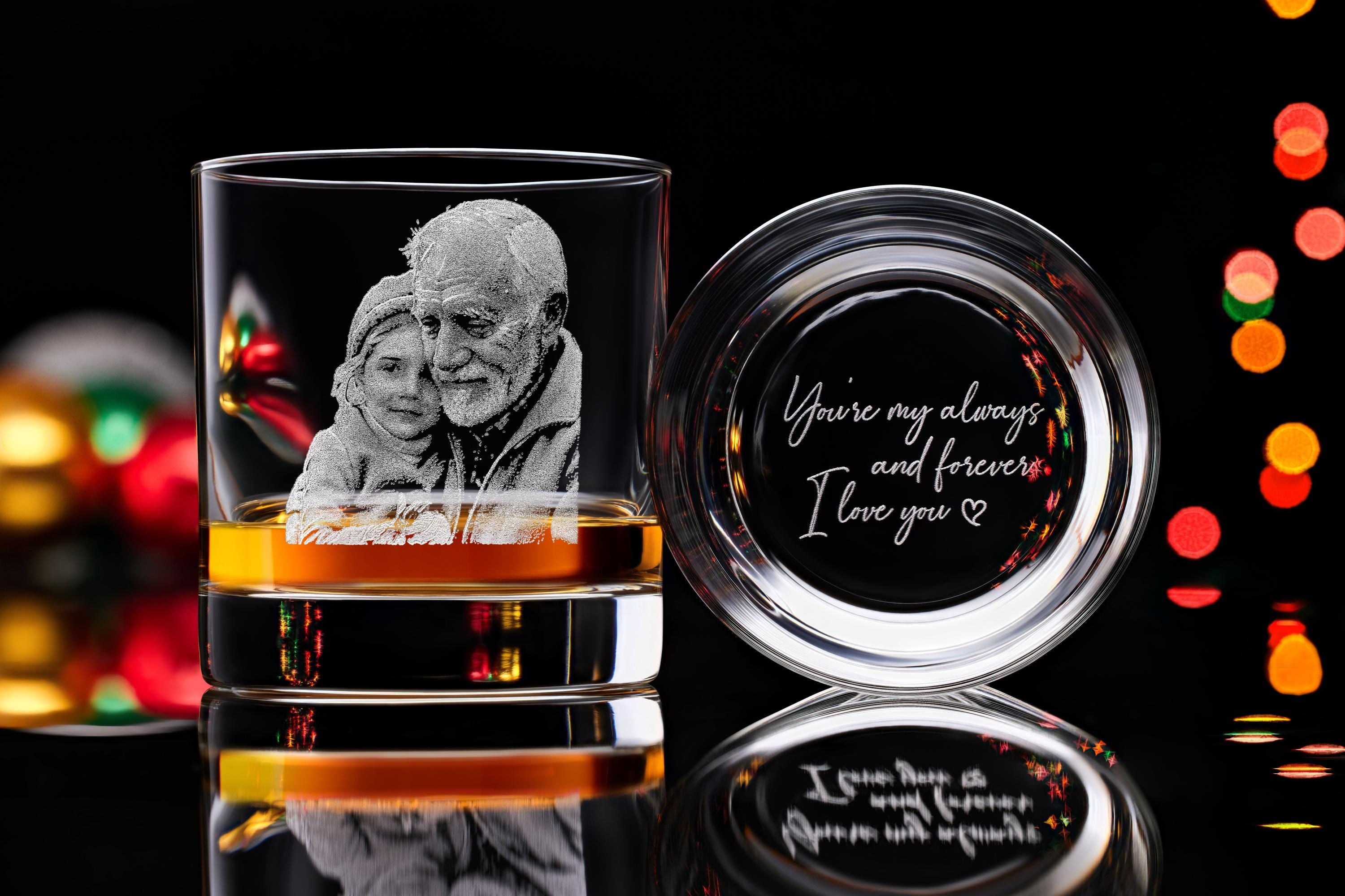 Custom Photo Engraved Whiskey Glass, Unique Holiday Gift for Dad or Husband, Perfect for Special Occasions with Free Gift Box