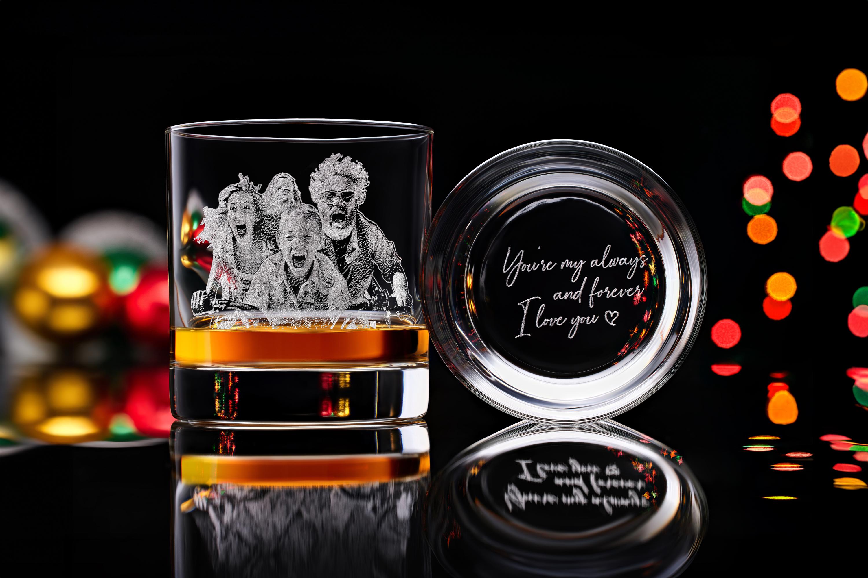 Custom Photo Engraved Whiskey Glass, Unique Holiday Gift for Dad or Husband, Perfect for Special Occasions with Free Gift Box