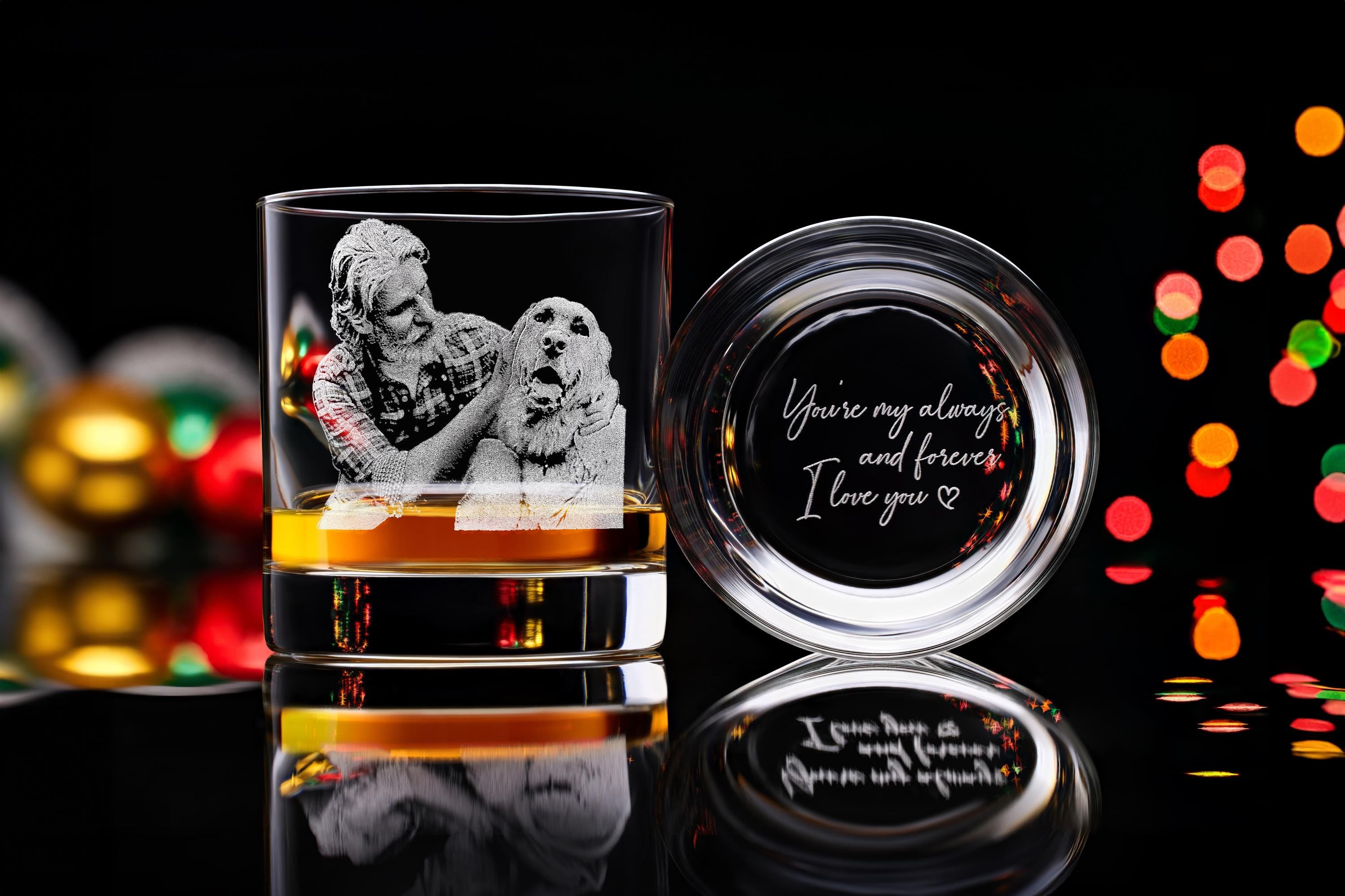 Custom Whiskey Glass With Dog Photo & Name Engraved - Unique Christmas Gift for Dog Owners, Includes Free Gift Box