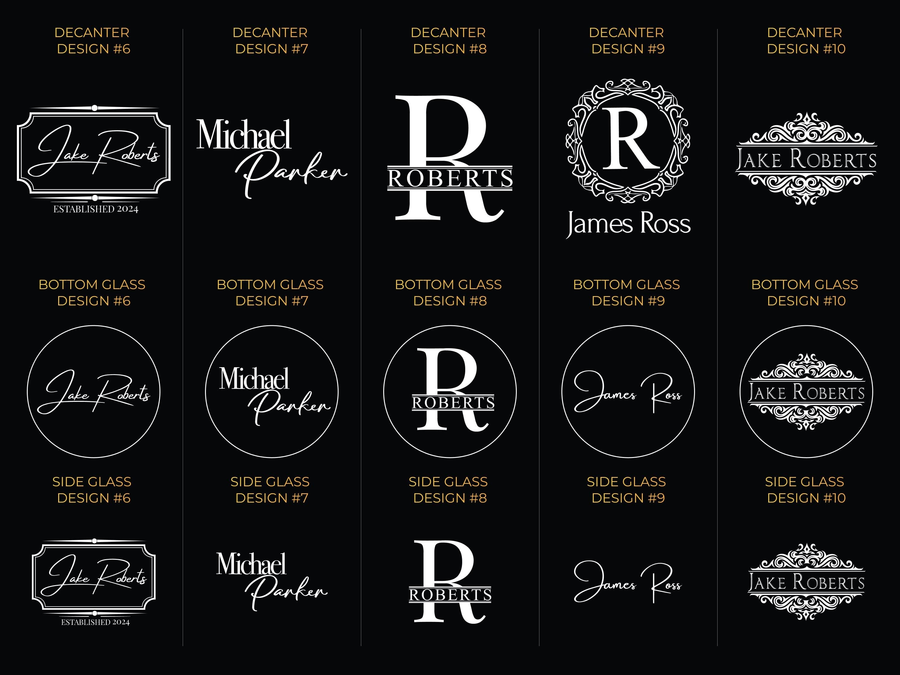 Custom Whiskey Decanter Set with Premium Engraving Quality and Gold Paint, Christmas and Fathers Day Gift - Comes with Free Gift Boxes