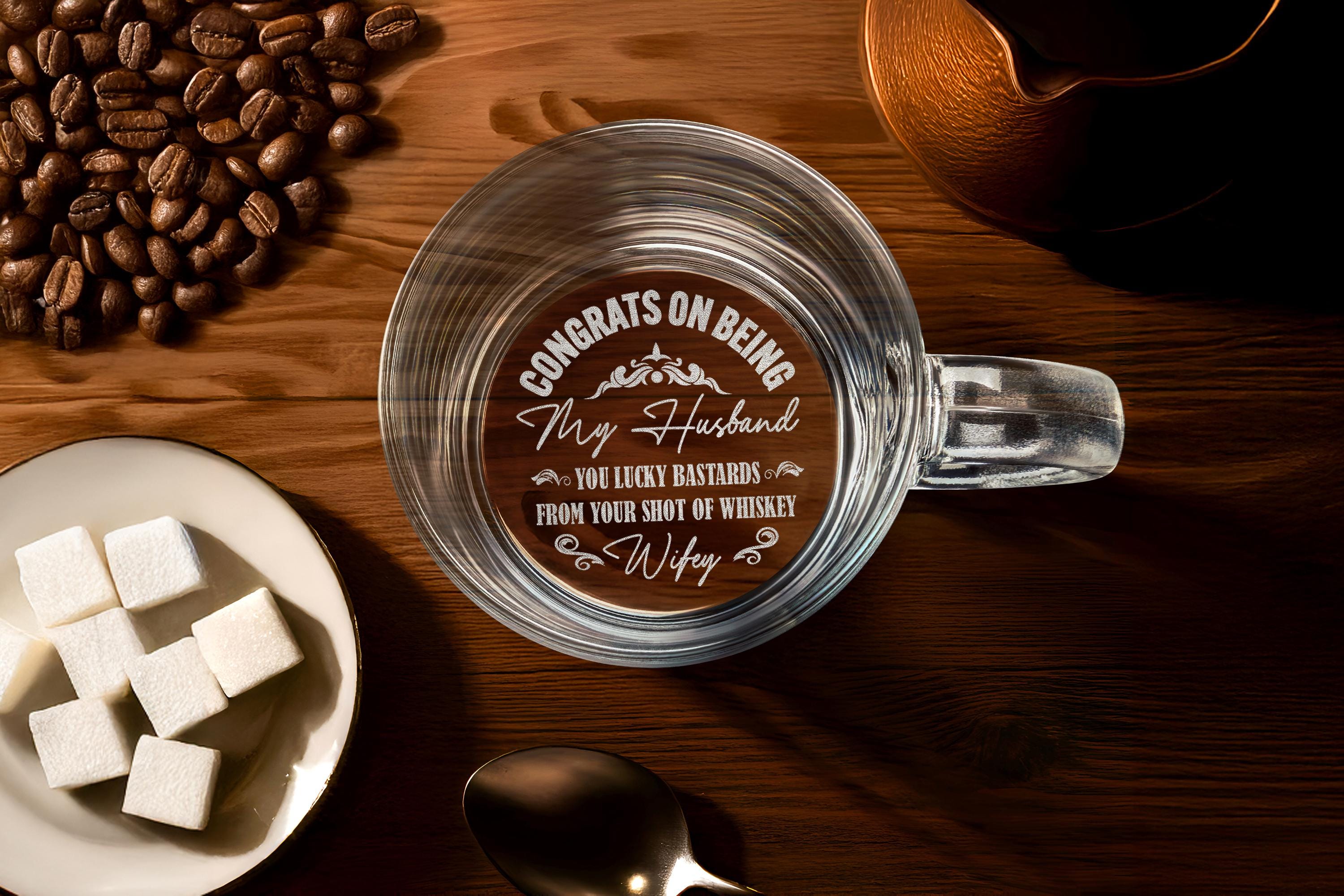Engraved Custom Whiskey Glass for Him, Personalized Father's Day Gift, Congrats On Being My Husband Keepsake Gift Box