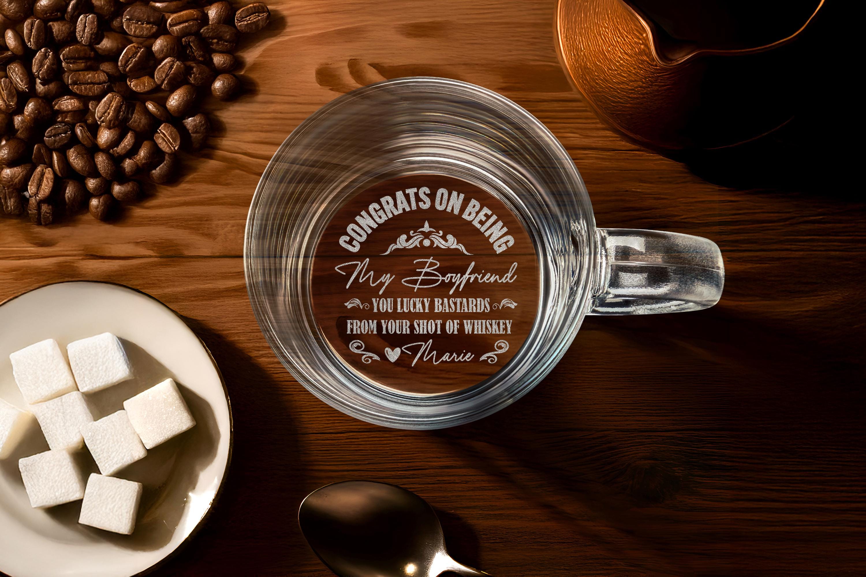 Congrats On Being My Boyfriend Whiskey Rock Glass, Custom Engraved Gift for Father's Day, Unique Present for Him, Free Gift Box