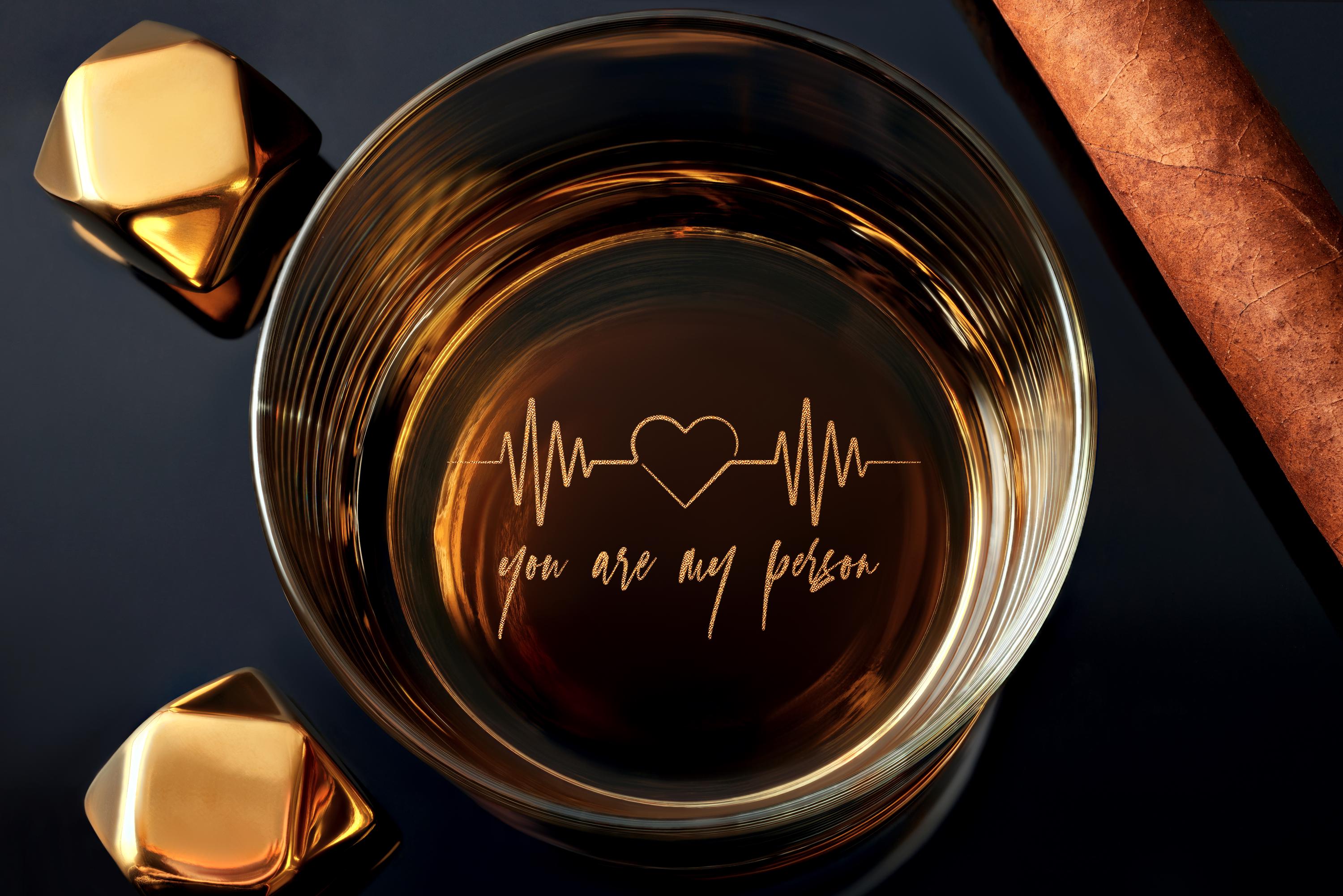 Custom Whiskey Rock Glass, You are my person, gift for boyfriend, Anniversary Gift, gift for him, Gift Box