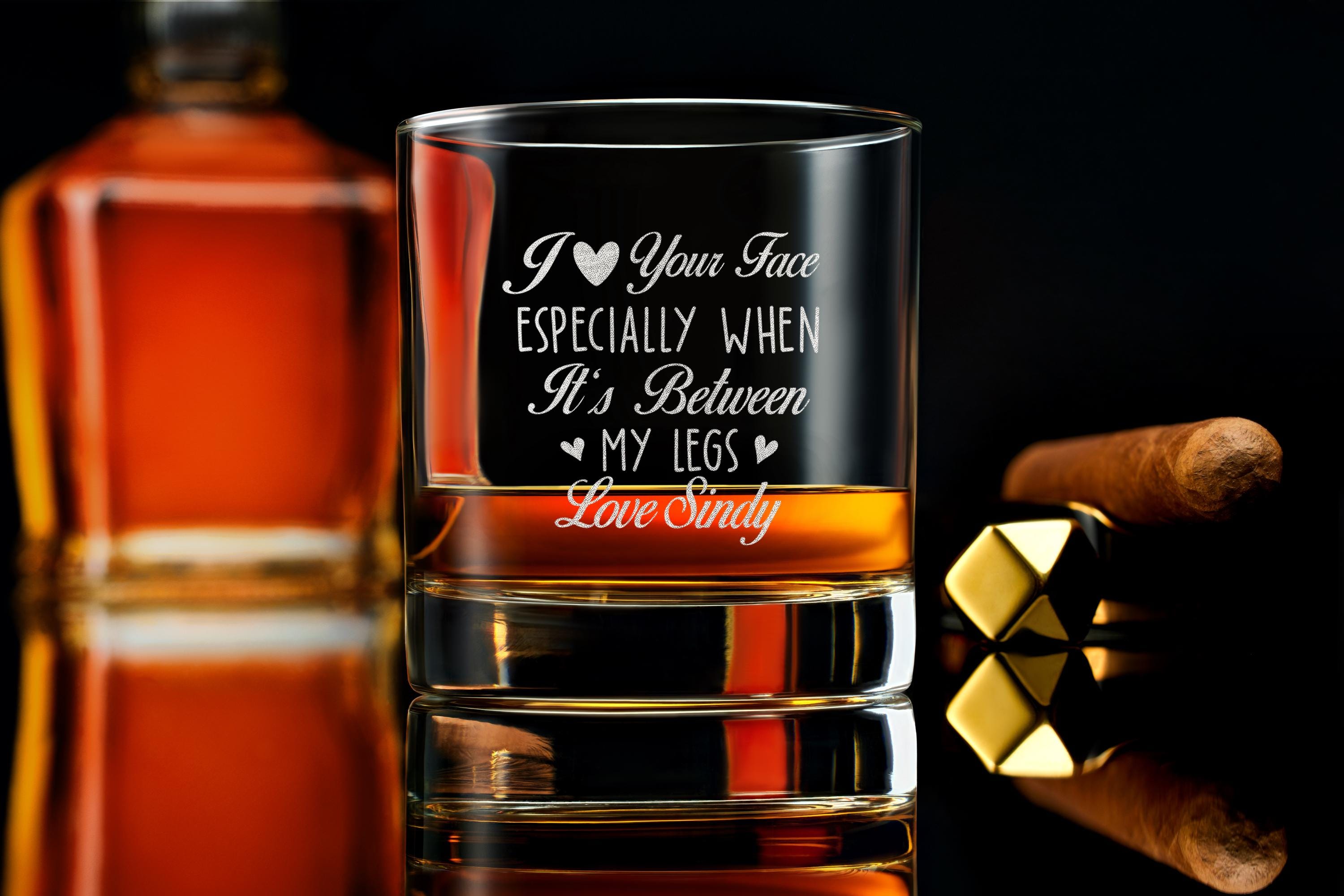 Custom Whiskey Rock Glass, I love your face, Funny Gift For Husband, gift for boyfriend, valentines gift for him, Gift Box