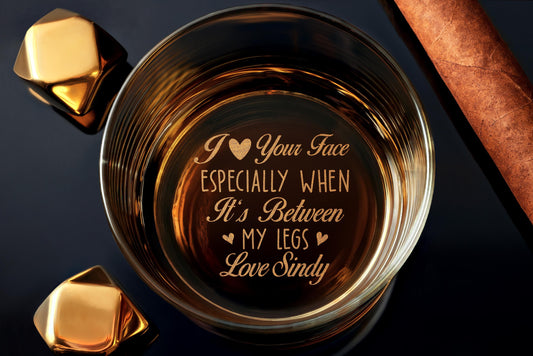 Personalized Funny Quote Glass, I Love Your Face Customized Drinkware, Great Gift for Him, Birthday & Valentine’s Celebration, Gift Box