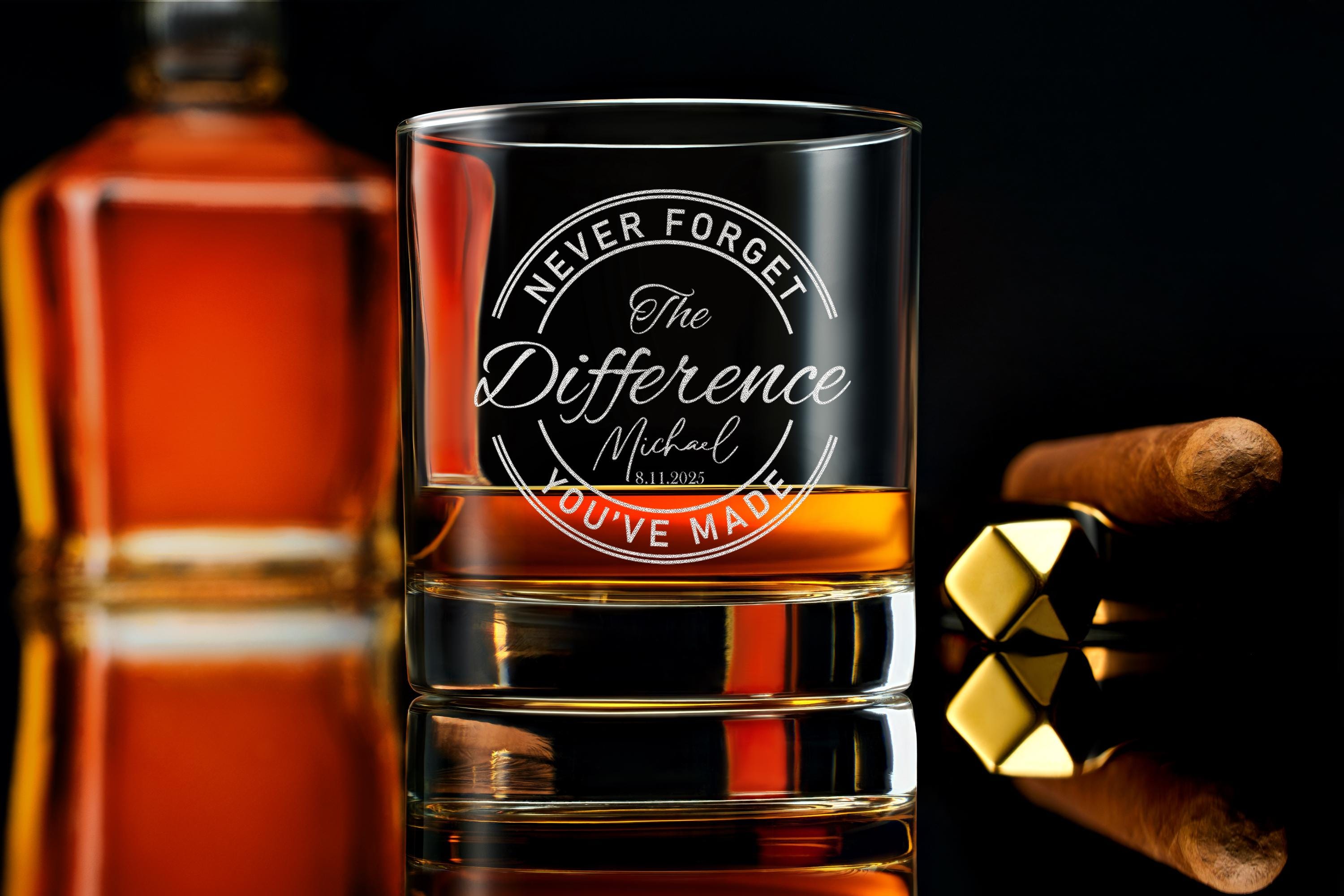 Custom Engraved Retirement Rock Glass - Personalized Whiskey Gift, with Free Gift Box