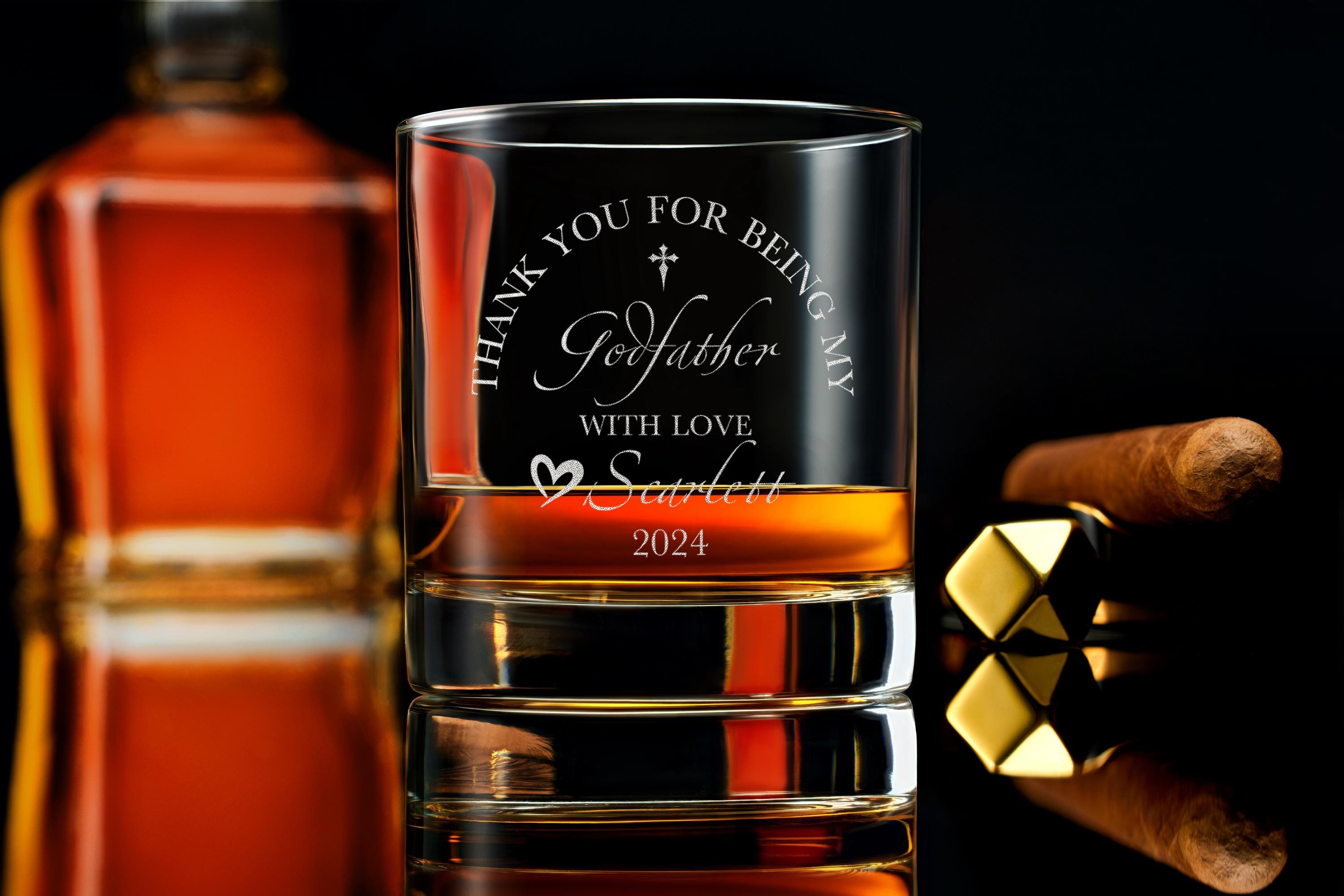 Custom Engraved Godfather Crystal Whiskey Glass, Personalized Gift for Godparents, Ideal Baptism Keepsake with Complimentary Gift Box