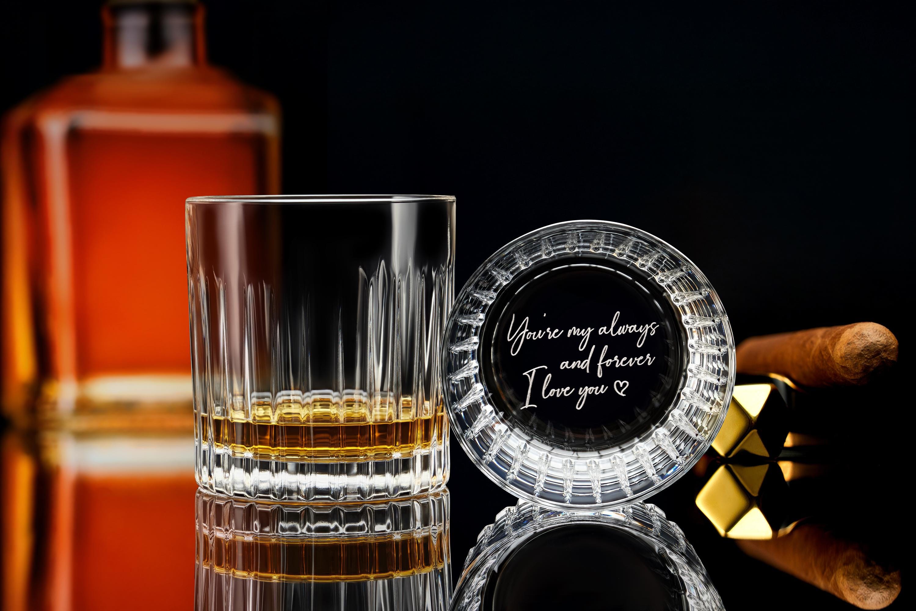 Custom Whiskey Glass Groomsman Gift with Side & Bottom Engraving, Personalized Barware for Groomsmen, Free Gift Box Included