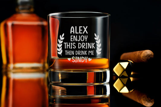 Custom Whiskey Rock Glass, Enjoy This Drink, Funny Gift For Husband, gift for boyfriend, valentines gift for him, Gift Box