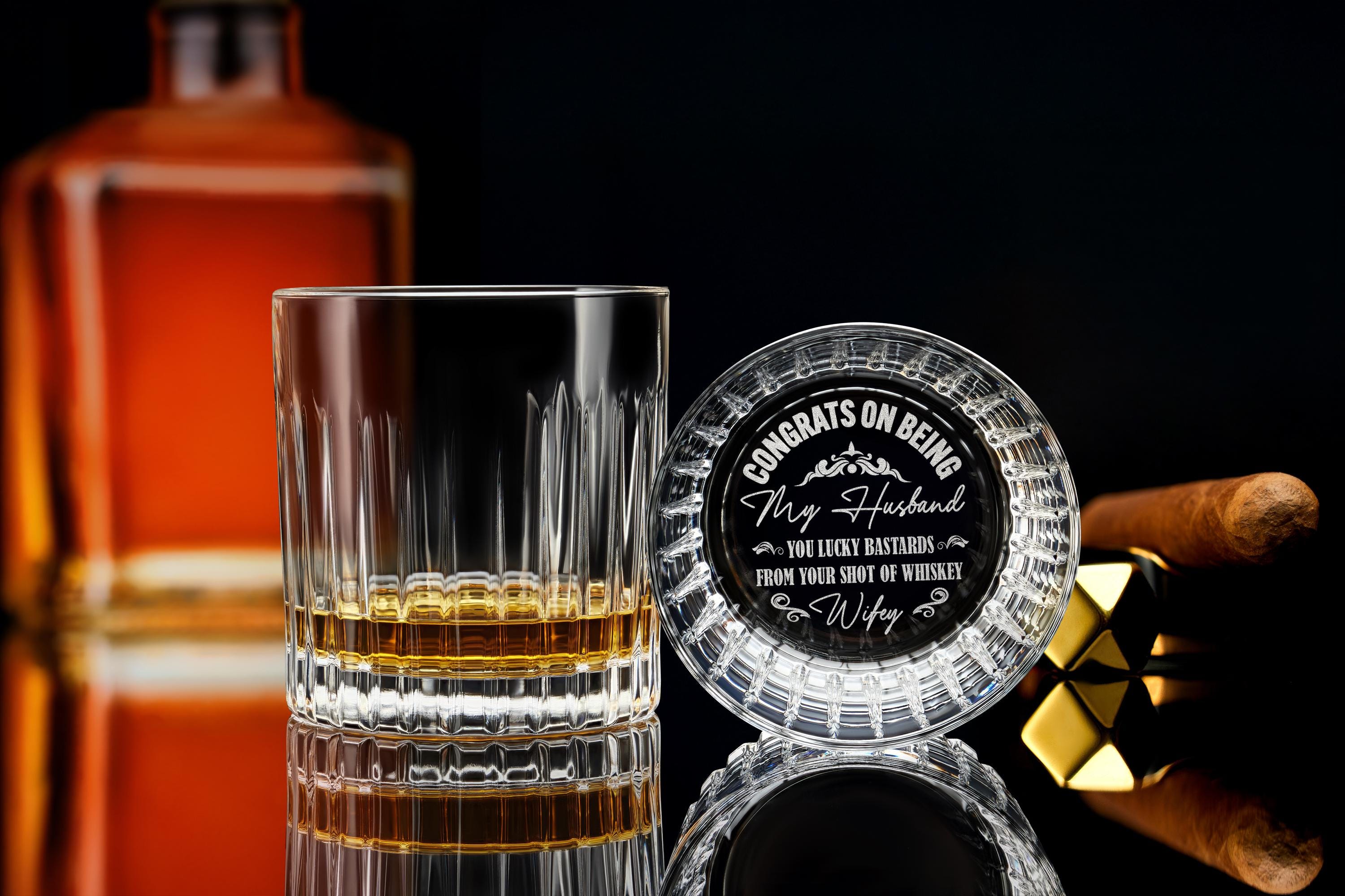 Engraved Custom Whiskey Glass for Him, Personalized Father's Day Gift, Congrats On Being My Husband Keepsake Gift Box