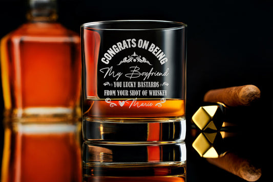 Personalized Custom Whiskey Glass Gift For Boyfriend, Best Valentines Gift for Him, Free Gift Box