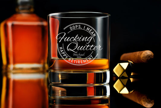Engraved Custom Whiskey Rock Glass, Happy Retirement Funny Gift Idea, with Free Gift Box
