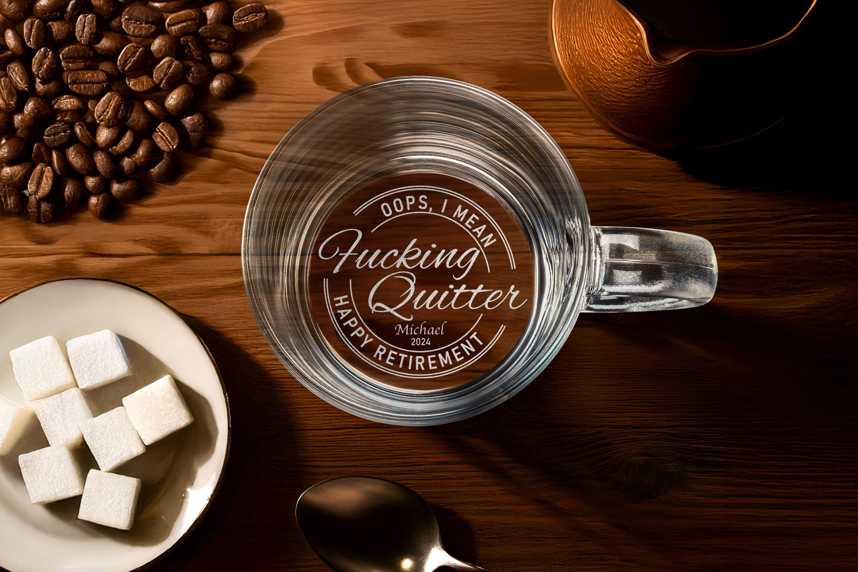 Engraved Custom Whiskey Rock Glass, Happy Retirement Funny Gift Idea, with Free Gift Box