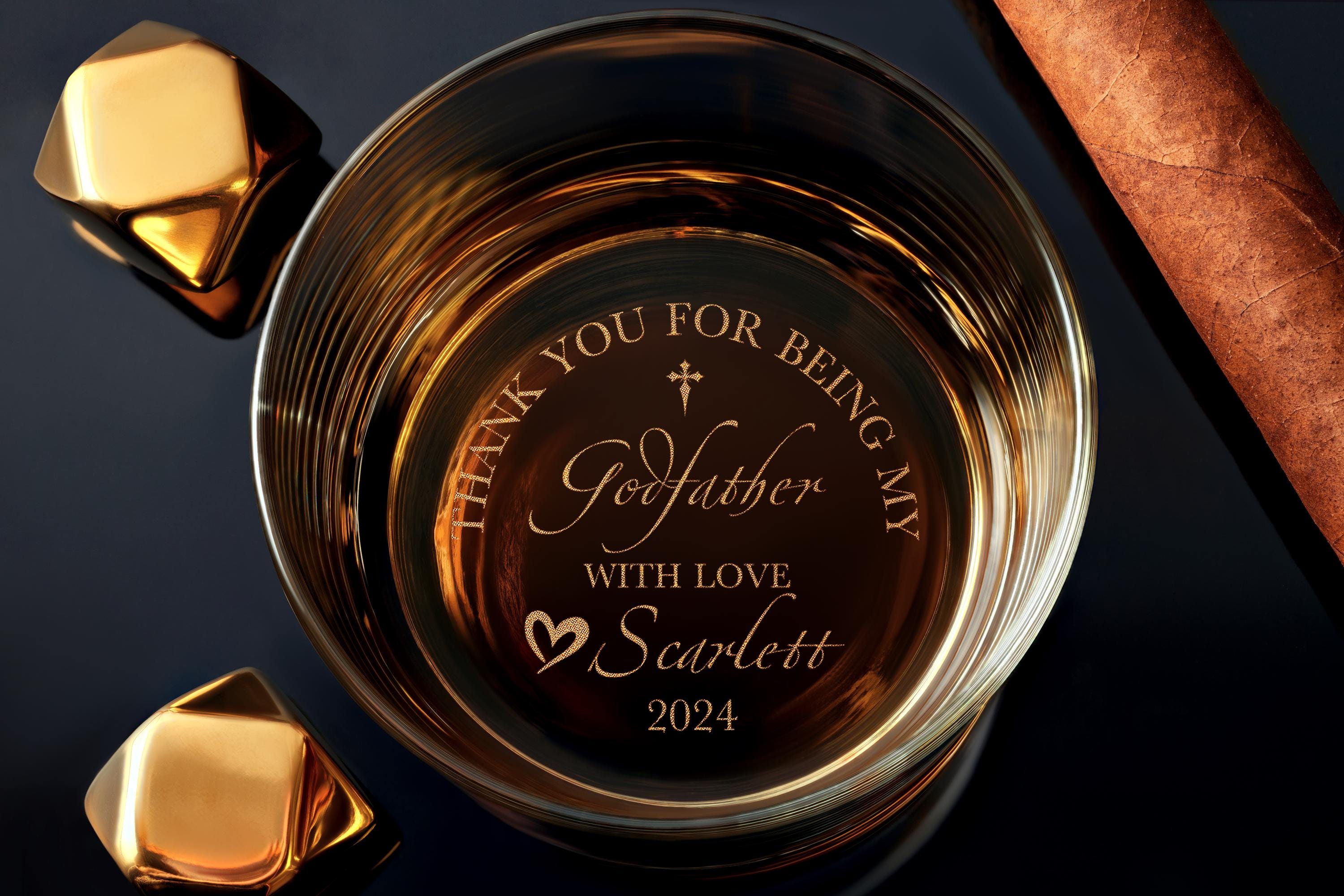 Personalized Crystal Whiskey Glass for Godfather, Custom Engraved Father's Day Gift for Him, Thoughtful Godparent Present, Free Gift Box