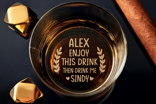 Custom Whiskey Rock Glass, Enjoy This Drink, Funny Gift For Husband, gift for boyfriend, valentines gift for him, Gift Box