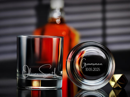 Personalized groomsmen gift, custom engraved whiskey glasses, unique wedding present for him, perfect gift for groomsmen and best man