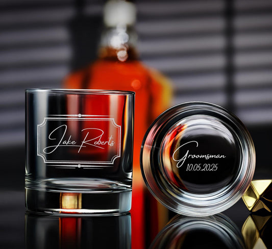 Personalized groomsmen gift idea: custom engraved whiskey glasses, unique wedding gift for him, perfect gift for groomsmen and best man